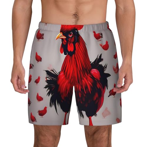 Red Chicken Print Men Stylish Functionality Swim Trunks Breathable Beach Shorts Surfing Gym Fishing