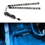 Wuyaoyao Car LED Strip Light, 12V 24 LED Vehicle Interior Atmosphere Lamps with USB Port, Auto Under Dash Ambient Night Light, Universal Car Accessories (Ice Blue, USB)