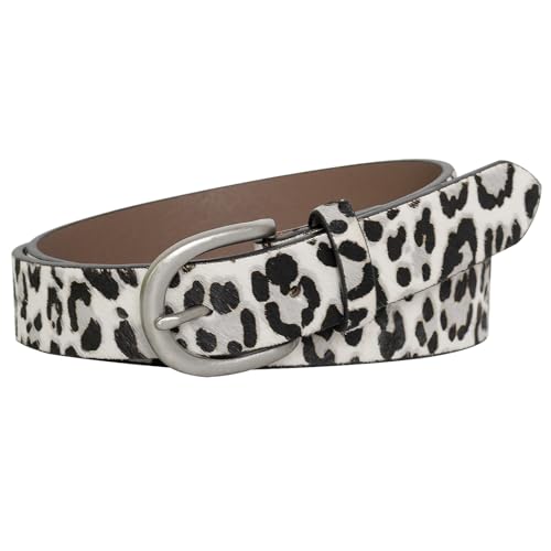 MJNUONE Leopard Print Belt for Women Retro Copper Half Round Buckle Animal Printed Black&Grey Belt for Casual or Formal