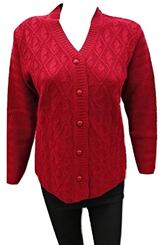 lady willington Women's Wool V-Neck Cardigan (PUREWOOLRAINBOWSEMICOTTYL_Maroon_L)-picture-37