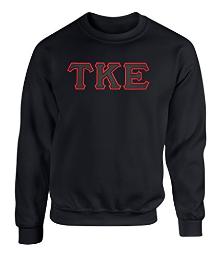 Fashion Greek Tau Kappa Epsilon Twill Letter Crewneck Sweatshirt Black Medium
