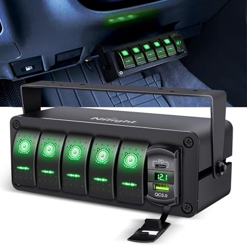 Nilight 5�M�����O���b�J�[�X�C�b�`�{�b�N�X 12V SPST ON�I�t�g�O���X�C�b�` PD�^�C�vC�����QC 3.0 USB�[�d��d���v LED���C�g �h���A���~�j�E���}�E���g�u���P�b�g�p�l�� DIY�X�e�b�J�[ �{�[�g�J�[ RV�g���b�N�p