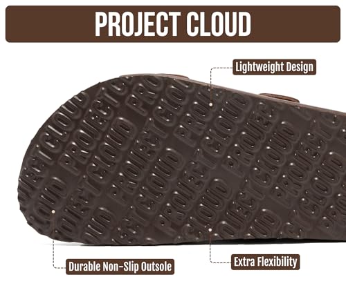 Image of Project Cloud Mens Sandals, 100% Genuine Leather Mens Slides (Heritage) | Memory Foam Insole & Cork Footbed Slides for Men Footwear Non Slip Summer Sandals for Men & Lightweight Sandals Men