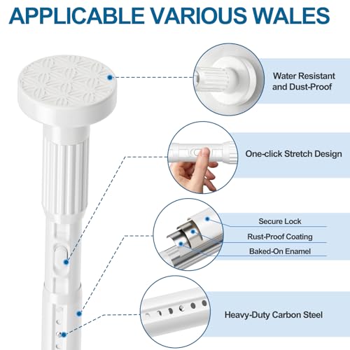 Image of AIZESI 41-100 Inch Heavy Duty White Tension Curtain Rod - No Drilling, Adjustable, Rust-Proof for Outdoor, Living Room, Bathroom