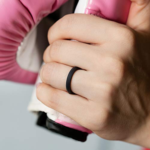 ROQ Silicone Rubber Wedding Ring for Women, Thin Stackable, Pave Knife Edge, 2.5mm Wide, 2mm Thick, Black, Marble White-Black4
