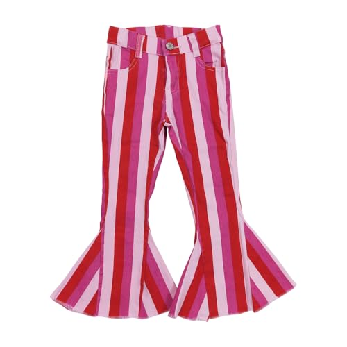 Todder Western White hot Pink Stripe Jeans Girl Jeans Ruffle Bell Bottom