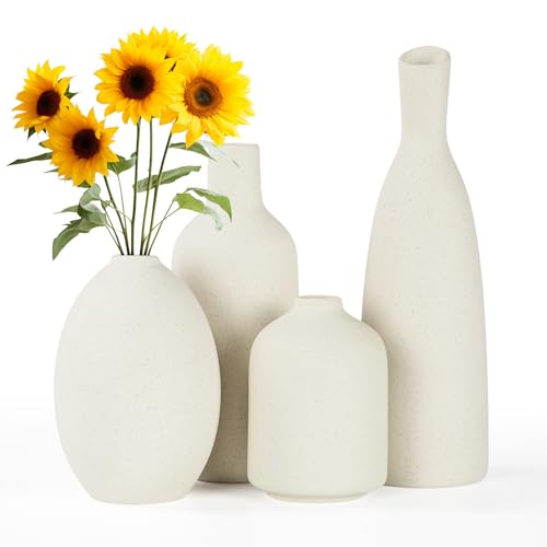 Lot de 4 Vases en Céramique, Vase Décoratif pour Fleurs Séchées, Vases À Fleurs Esthétiques Bohèmes pour La Décoration, Vases Ronds Mats pour Fleurs...