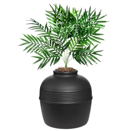 Image of Good Pet Stuff Hidden Litter Box Planter, Decorative Cat Litter Enclosure with Carbon Filter, Artificial Plant, Easy Clean, Indoor Design, Original Round Style, Base Kit, Black Suede