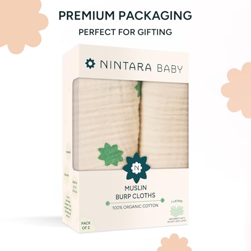 Image of NINTARABABY Burp Cloths - 100% Organic Muslin Cotton, Pack of 2