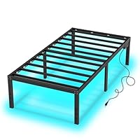 HusDream Twin Bed Frames 14 Inch Platform Bed Frame with Large Storage Space,Black Bed Frame Twin Size for Kids Heavy Duty Metal Mattress Foundation,Corner Bed for Boys Girls(14 Inch, Twin)