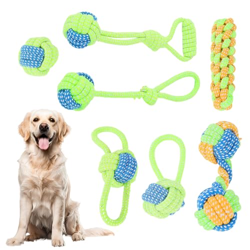 Rongrongago 7 Stück Hundespielzeug-Set, Hundespielzeug Seil, Strapazierfähiges Kauspielzeug Hund, Geeignet Für Welpen, Kleine Hunde, Mittelgroße Hunde (Grün)