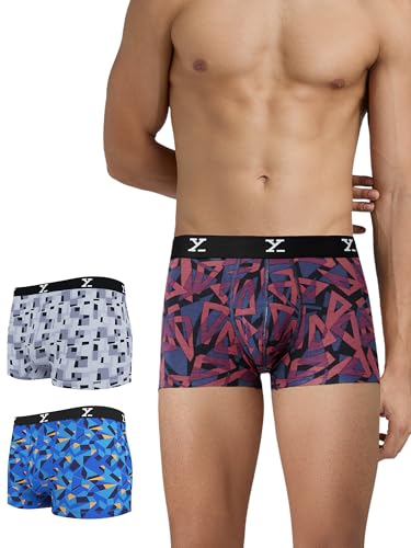 Image of XYXX Men's Shuffle Micromodal Regular Fit Printed Antimicrobial Trunks with No Marks Waistband (Pack of 3)