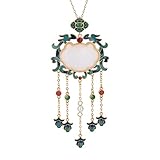 LIBERGA Chinese Style Necklace for Women,Imitation Jade Ping An Buckle Tassel Pendant Necklace Vintage Jewelry Gifts with Necklace Box