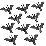 10pcs Halloween Bat Clothespins - Windproof Clothesline Clips, Black Plastic Clothes Pins for Outdoor Use, Cute Cartoon Non-Slip Hanging Clips for Laundry, Decor, and Drying