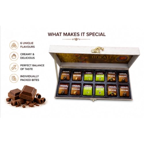 Image of CHOCOTONIC Premium Assorted Chocolate Gift Box | 12 Individually Wrapped Chocolate Bites | Mixed Flavours | Festive Gift Pack for Diwali, Birthday, Anniversary & Corporate Gifting