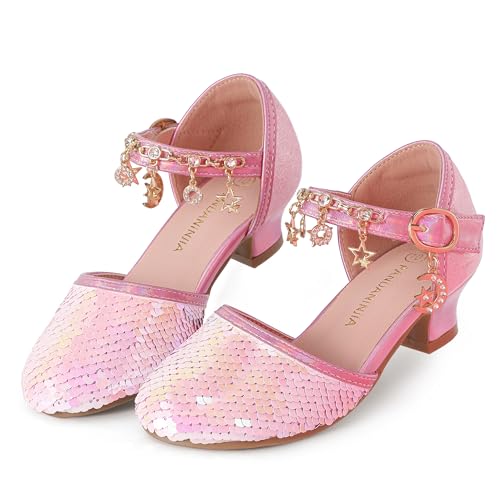 PANDANINJIA Girls Sandals Sequins Princess Dress Shoes Closed Toe Low Heels