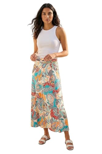 Image of Roman Jersey Skirt for Women UK - Ladies Midi Maxi Floral Animal Print Autumn Winter Swing Smart Casual Office Cocktail Party Going Out Evening Holiday Cruise - Paisley Light Blue - Size 12