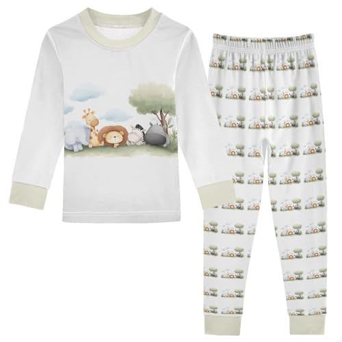 Cartoon Pajamas Set A Cute Cartoon Animal Group Long Sleeve PJs Cotton Jammies Sleepwear Top and Pants Multicolor