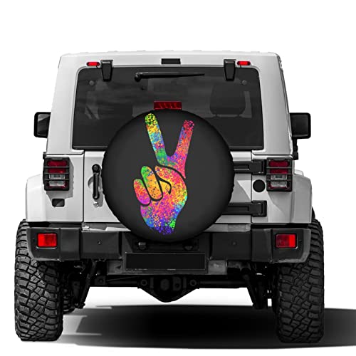 Image of Hippie Two Fingers Symbols Peace Sign Spare Tire Cover Dust-Proof Wheel Tire Cover Fit Trailer, RV, SUV and Many Vehicle 14 Inch