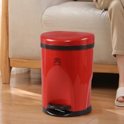 Caneca de basura plástica redonda 10 L con pedal rojo miniatura 6