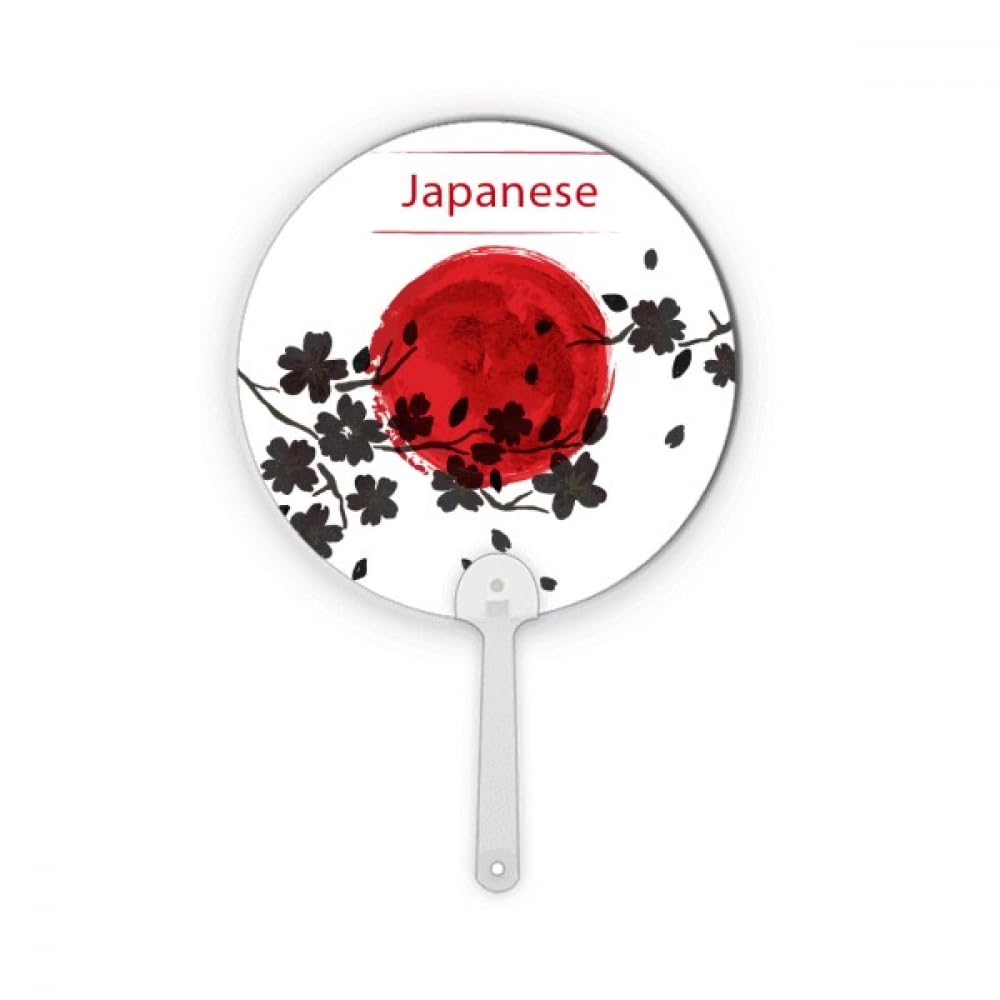 Éventail plastique rond portatif léger à motif branch brush painting pour décoration