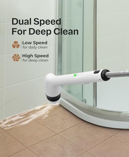 LyriFine Electric Spin Scrubber, New Full-Body IPX7 Waterproof Bathroom Cleaner Brush, Shower Scrubber with Long Handle & 2 Speed, Heads Replacement, Cleaning Supplies for Tub Shower Tile Floor