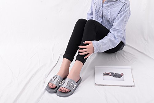Mila Lady Womens Summer Non-Slip Slides Sandals Slipper for Indoor Outdoor Beach Casual Shoes, Sandy Grey 7