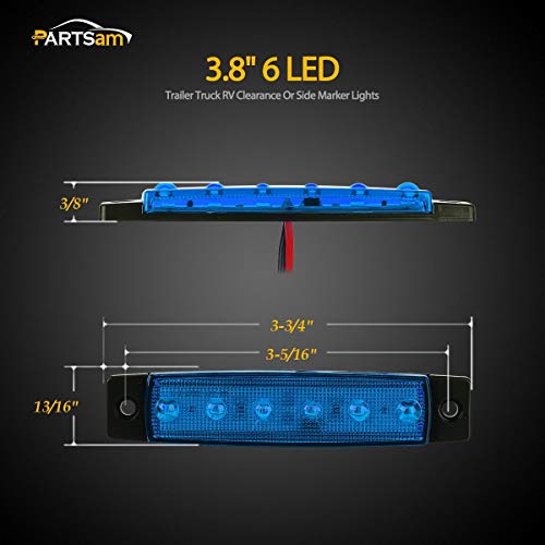 Partsam 20Pcs 3.8" Blue 6 Led Side Marker Clearance Light Truck Trailer Marine Boat Lights Strip, Transom Cockpit Night Fishing Lighting , Thin Line Iddicator Lights For Truck Lorry Van Rv Camper #TOP3