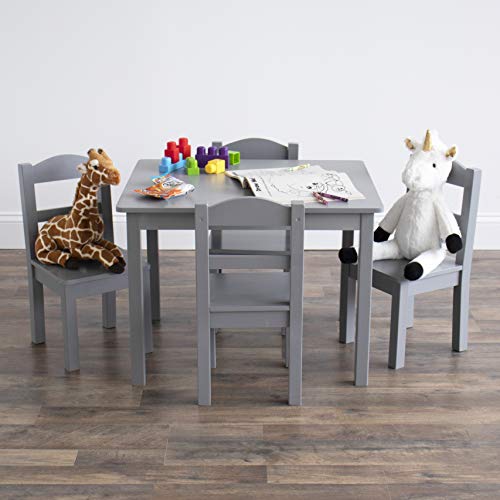 Image of Humble Crew Kids Table and Chair Set, Toddler Activity Table with 4 Chairs for Play, Crafts, Snacks & Learning, Wooden Kids Furniture for Playroom & Bedroom, Grey
