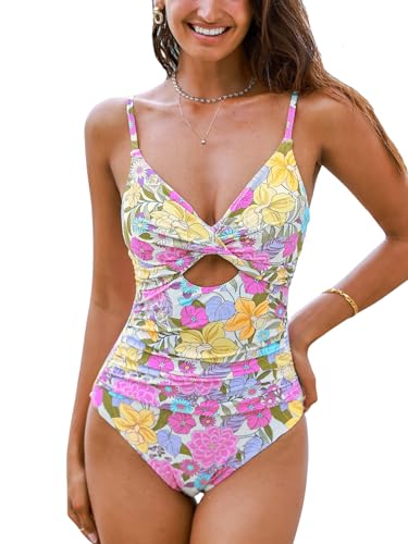 Image of CUPSHE One Piece Swimsuit for Women Bathing Suits Twist Front Cutout Adjustable Straps Ruched Swimwear
