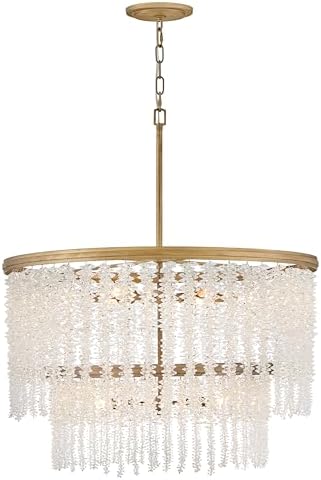 Fredrick Ramond Rubina Medium Multi-Tier Chandelier- Traditional, Clear Crystal Glass Strands, Chain Hung with (1) 12-in Down Rod - Burnished Gold Finish