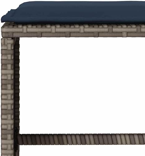 Miniatura 9 de Juego de muebles modulares de patio de 4 piezas, ratán sintético gris de 26.8 pulgadas, sofá de conversación al aire libre con cojines azul marino,