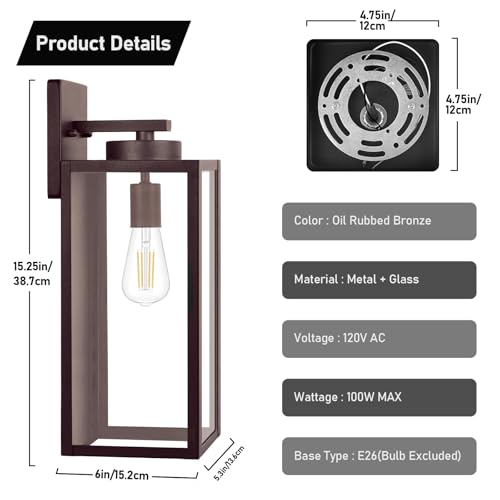 Image of BesLowe 15'' Large Outdoor Wall Lights, Porch Lights Oil-Rubbed Bronze