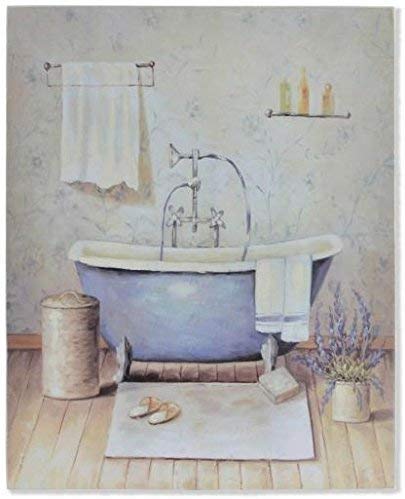 Cadre salle de bain vintage avec baignoire bleue en bois 25x20 cm