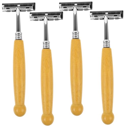Didiseaon 4-piece Bamboo Handle Razor Set Men's Shaving Razor Hair Clipper Old Style Shaver Smooth Shave Experience