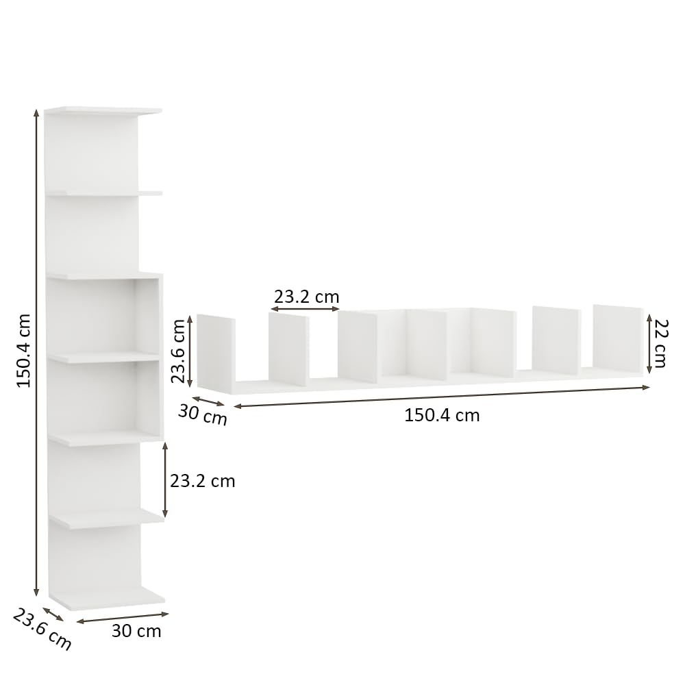 Étagère Murale Bibliothèque, 7 Étagères, Blanc