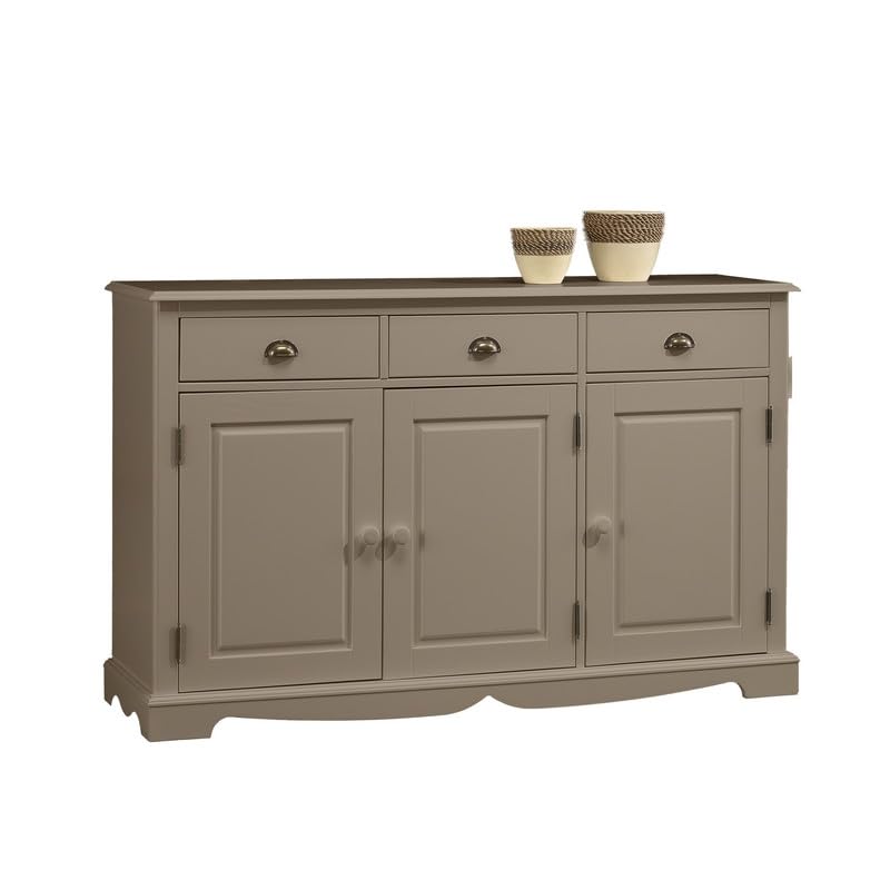 ACTUAL DIFFUSION Buffet Taupe Style Anglais 3 Portes 3 Tiroirs 4 Niches L 146.6 H 89.6 P 42.5 cm
