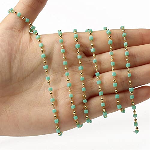 XYBB 1m Edelstahl Würfel Stein Perlen Kette Für Armbänder Halskette Schmuck Machen DIY Handgemachtes Zubehör (Color : Green) Cover
