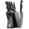 BRODARK Knife Set, Damascus Kitchen Knife Set with Block, 9 Pieces Sharp Professional Japanese Chef Knives with Ergonomic Full-Tang ABS Handle for Home, Restaurant -Christmas Gift, Dark Horse Series