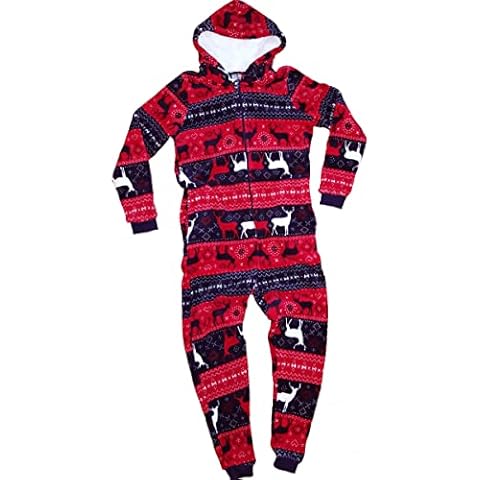 Wunsy Childrens Boys or Girls Kids Onesie Sleepsuit All-in-One Red Reindeer Christmas 10-11 Cover