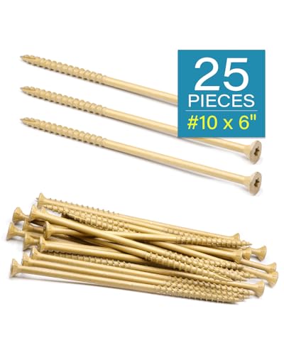 Image of IMScrews 6 Inch Exterior Deck Screws, #10 x 6 Inch Torx (Star) Drive Long Flat Head Wood Screws for Outdoor Timber, Logs, and Landscaping Wood - Rust-Resistant Decking Screws - Tan, Pack of 25
