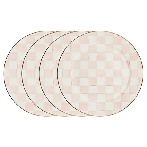 Image of MACKENZIE-CHILDS Enamel Charger Plate, Charger Decoration for Dinner Plates or Home Decor, 12 Inches, Pink-and-White Rosy Check, Set of 4