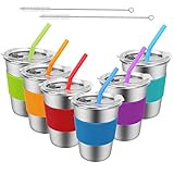 Picture of Stainless Steel Kids Cups with Lids, 6 Pack 12oz Spill Proof Toddler Cups with Straw, Unbreakable Kids Metal Water Drinking Tumbler Glasses, Reusable Sippy Mug for Children Adult Outdoor Indoor