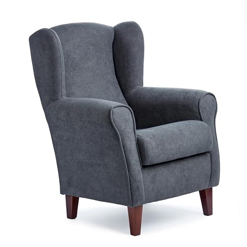 Abuelo A Gusto | Sillón Orejero Individual Roma - Compacto para Salón y Dormitorio - 106x74x78cm - Butaca de Lectura Cómoda y Ligera - Tela Antimanchas, Respaldo Alto y Sentada Firme (Marengo)