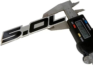5.0L Emblem in Black Highly Polished Aluminum Silver Chrome Engine Swap Badge Compatible with Ford Mustang GT F-150 Boss 302 Coyote Cobra GT500 V8 Crown Vic Victoria
