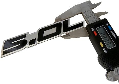 5.0L Emblem in Black Highly Polished Aluminum Silver Chrome Engine Swap Badge Compatible with Ford Mustang GT F-150 Boss 302 Coyote Cobra GT500 V8 Crown Vic Victoria