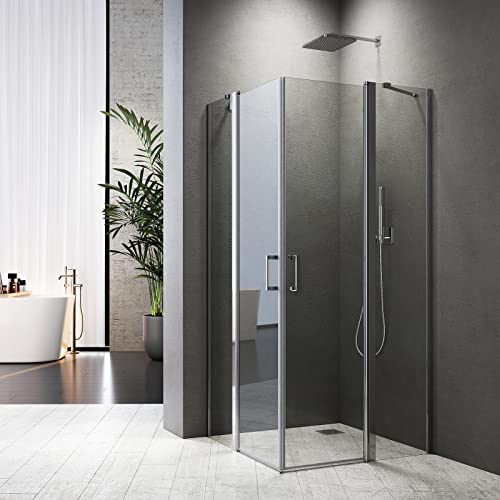 Duschkabine 90x90 Eckeinstieg mit Pendeltür Schwingtür mit Fester Segment...