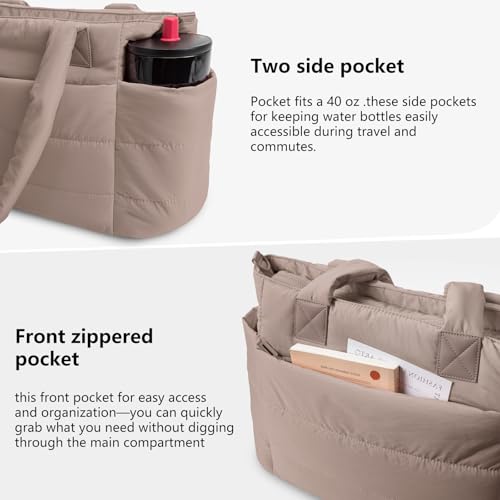Image of Puffer Tote Bag for Women Quilted Nurse Bag Lightweight Work Bag for Teacher Travel Handbag with Multiple Pockets