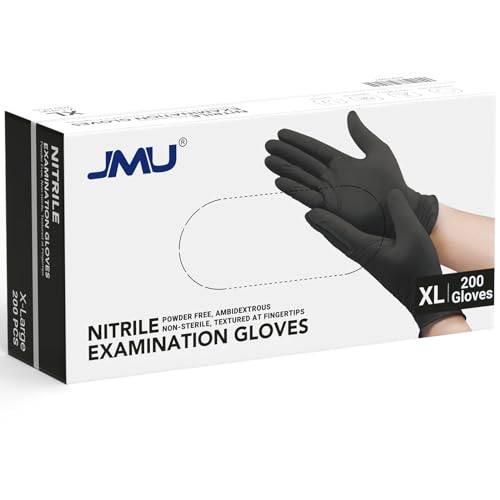 Image of JMU 200 Black Nitrile Gloves XL, 3.5 Mil Latex-Free Disposable Gloves | Powder-Free, for Medical, Food Prep, Cleaning