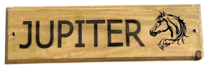 Furever Gifts Handmade Personalised Wooden Horse Stable Door Sign Various Designs 320mm x 100mm x 20mm (Horses Head 10 Tahoma Font) — image 1